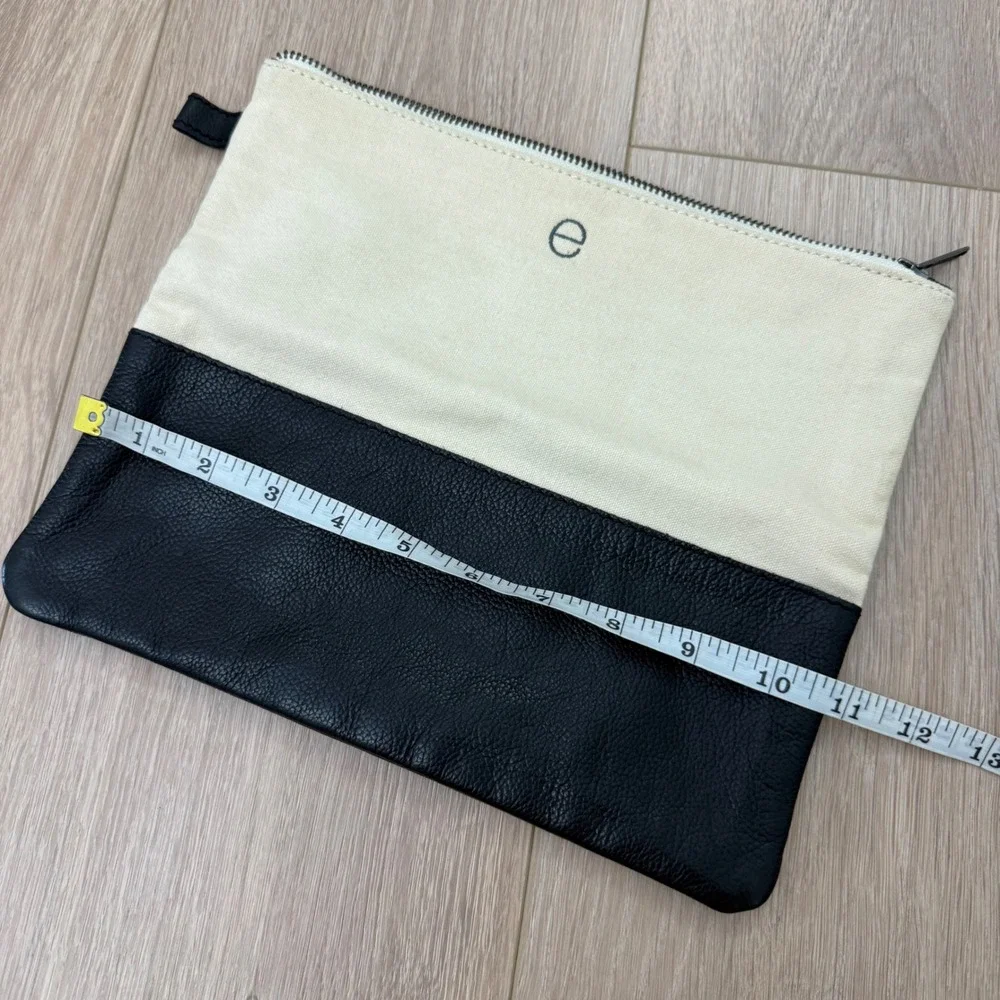 Mark and Graham Canvas and Leather Colorblock Zipper Clutch Pouch Monogram E
